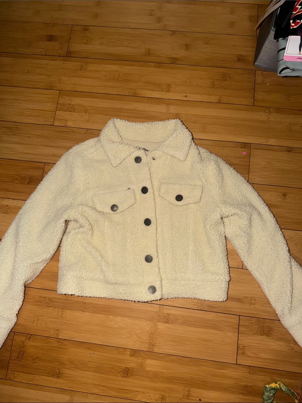 art class Cream Sherpa Jean Jacket for Kids